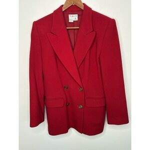 Vintage Talbots Red Wool Double Breasted Blazer Gold Buttons Women Size 8